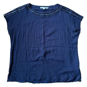 Boden Navy Blue Wide Neck Beaded Sequin Embellished Cap Sleeve Top Size 8